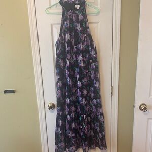 Floral Sleeveless Dress - Purple, Blue, and Black